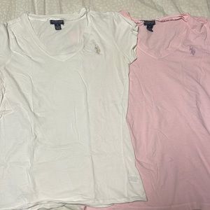 2 Pieces used U.S. Polo Tees, Small, light pink and White.